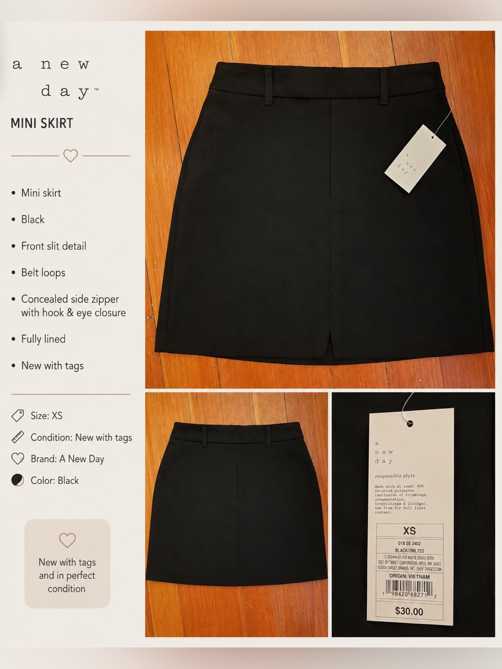a new day Black Mini Skirt with Front Slit
